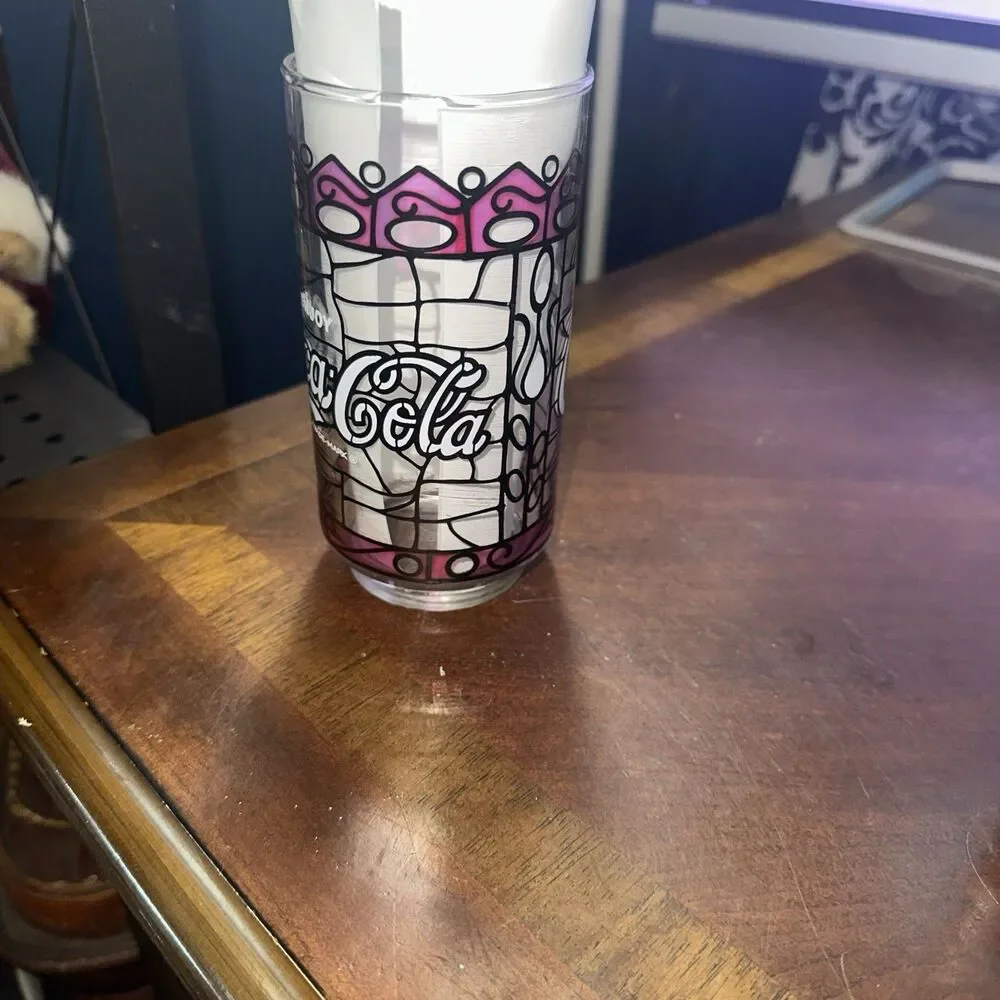 Coca-Cola Vintage Glass Purple Black White Tiffany style stained glass 1970’s